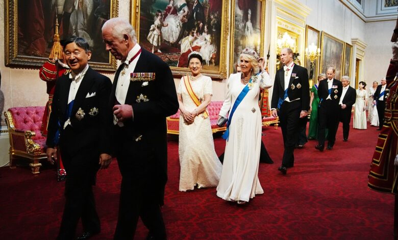 Queen Camilla wore a familiar crown at a Japanese state banquet but she debuted a historic royal piece
