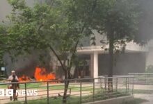 Students burn down state radio station