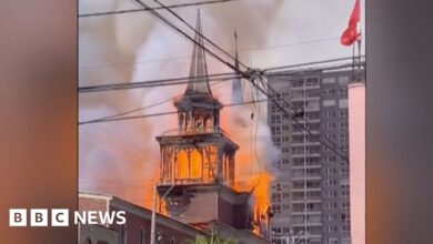 The tower fell as the historic San Francisco Cathedral was destroyed by fire