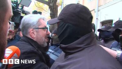 The leader of the Georgian opposition was dragged out of the party office by police