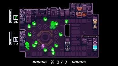 Awaria - A maintenance worker runs past some green flames to get to a broken generator. A green ghost is floating nearby.