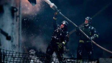 Firefighters tackle a blaze in Ukraine