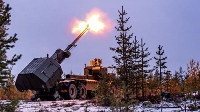 Live firing of the British Army’s new Archer Mobile Howitzer gun near Rovaniemi in the Arctic Circle, Finland