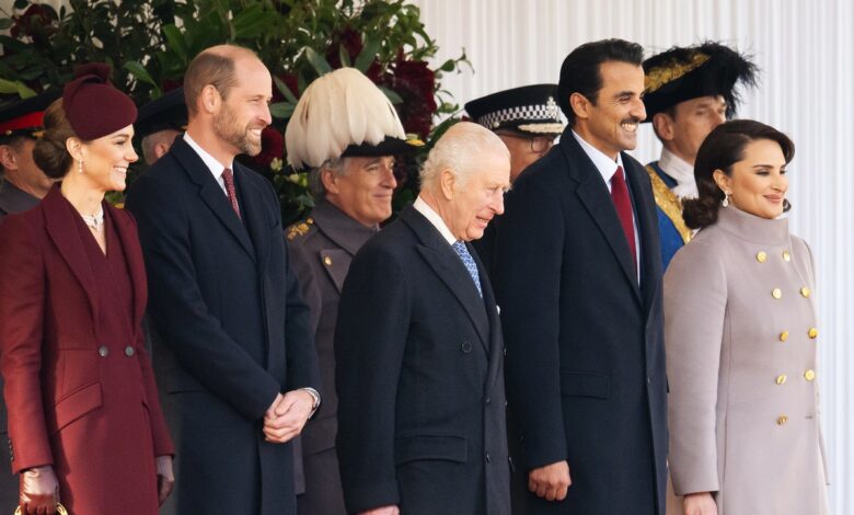 Kate Middleton and Prince William welcome the Qatari Royal Family as Queen Camilla recovers