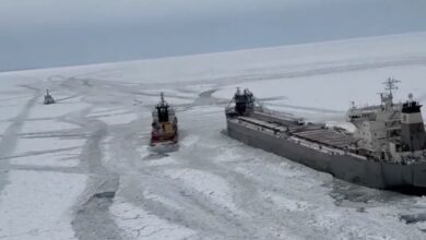 A Canadian transport plane has been stuck in the ice of Lake Erie for days, and more ships are coming to help free it