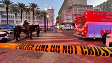 Police and emergency vehicles near the scene of the incident in New Orleans