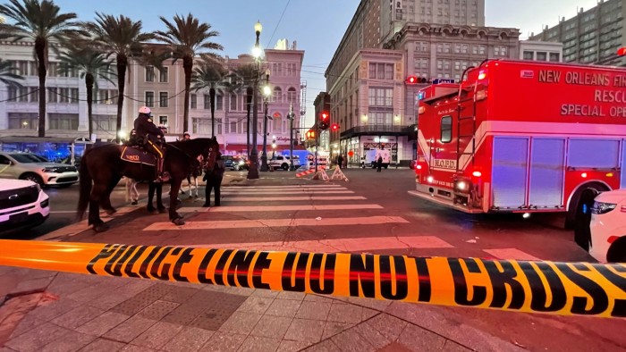 Police and emergency vehicles near the scene of the incident in New Orleans