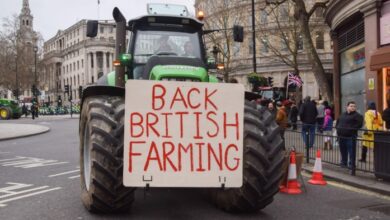 Tractors drive through Trafalgar Square as farmers stage a protest against inheritance tax in Westminster